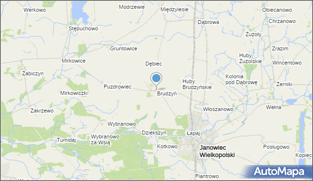 mapa Brudzyń, Brudzyń gmina Janowiec Wielkopolski na mapie Targeo